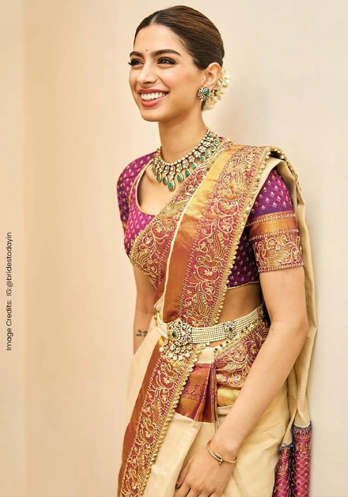 Khushi Kapoor wearing traditional kanjeevaram saree and kamarbandh