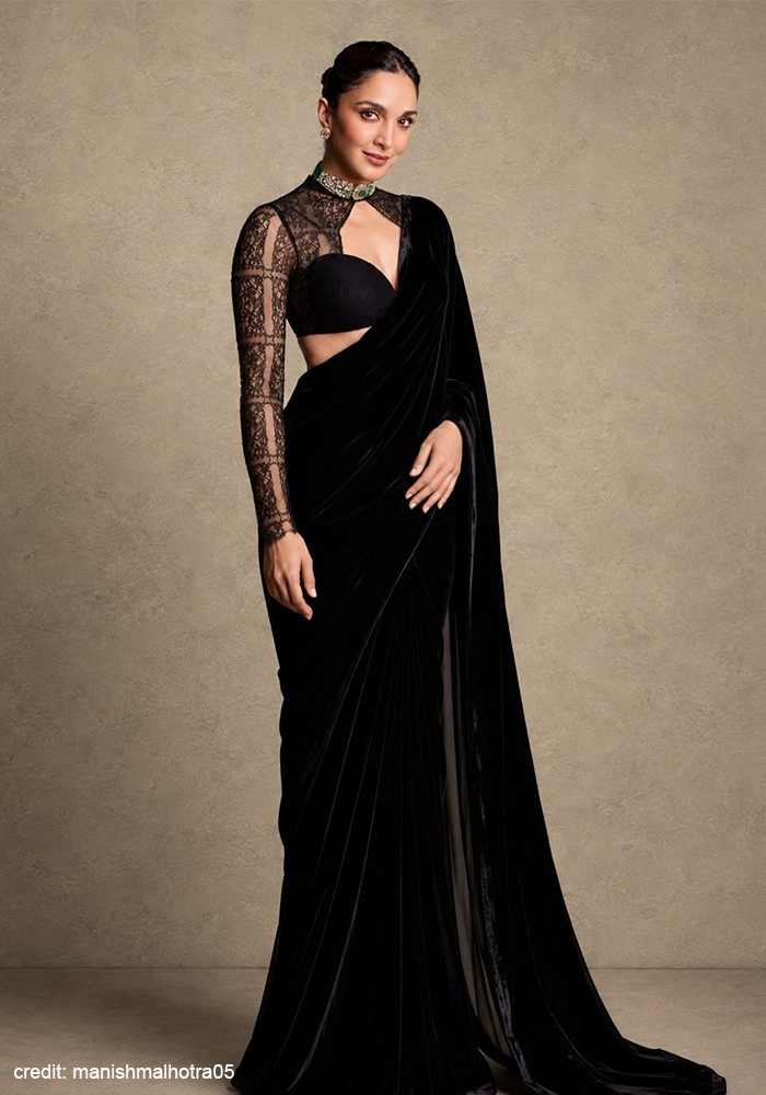 Kiara Advani wearing black velvet saree