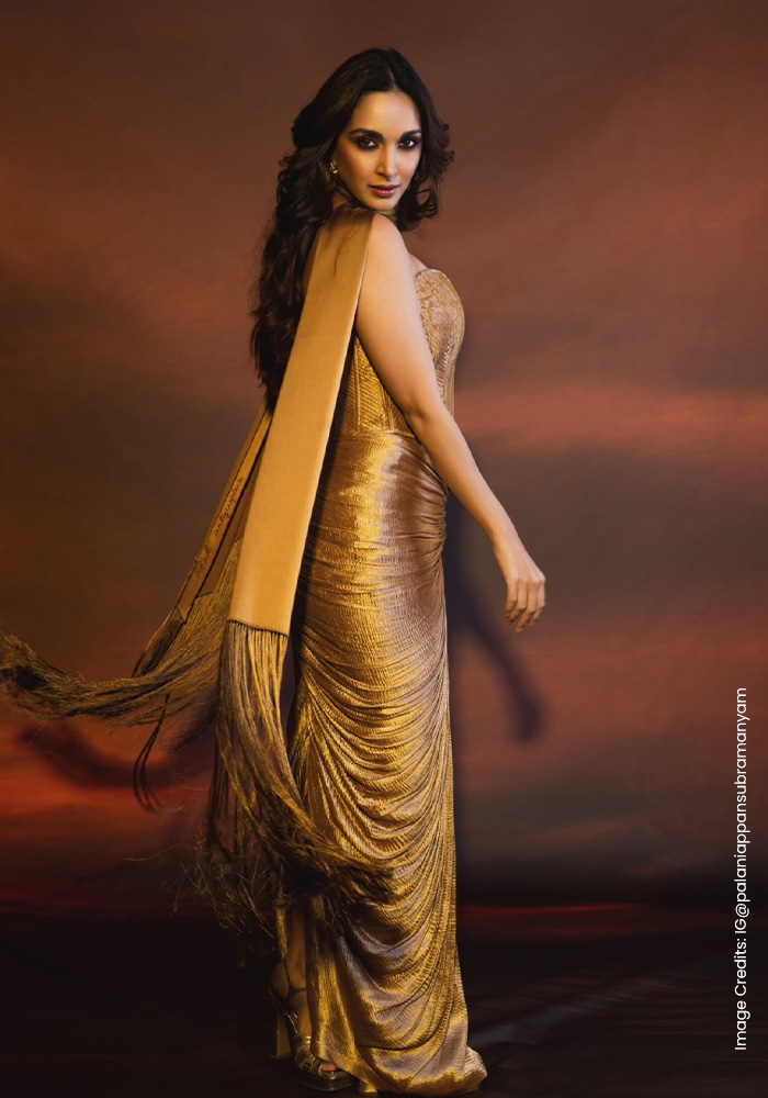 Kiara Advani wearing that Antiquepiece gold corset set