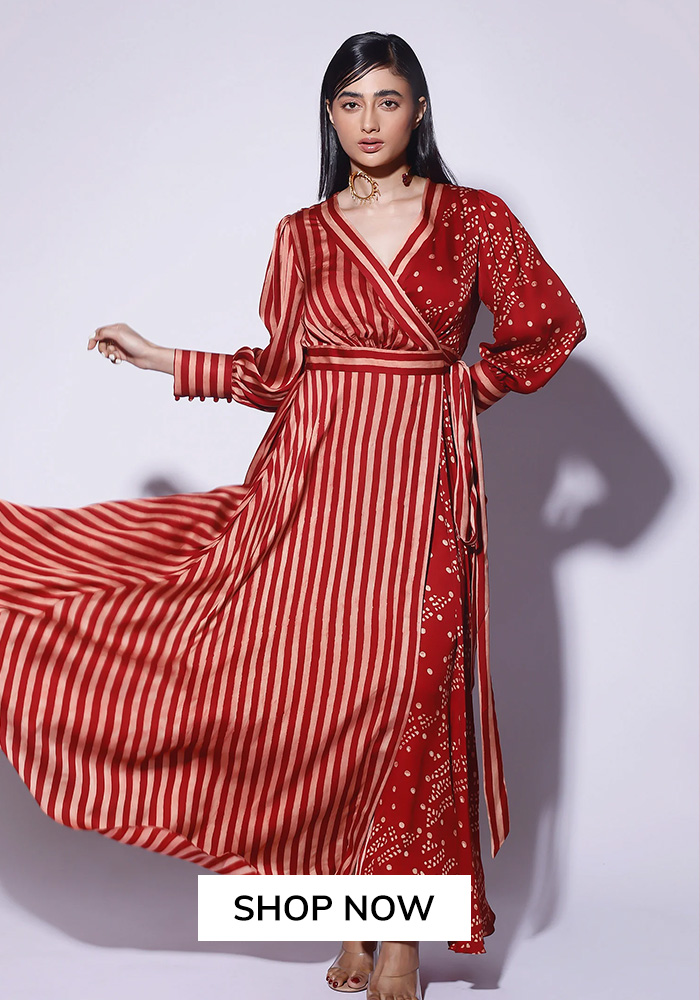 Kritika Murarka red striped maxi wrap dress