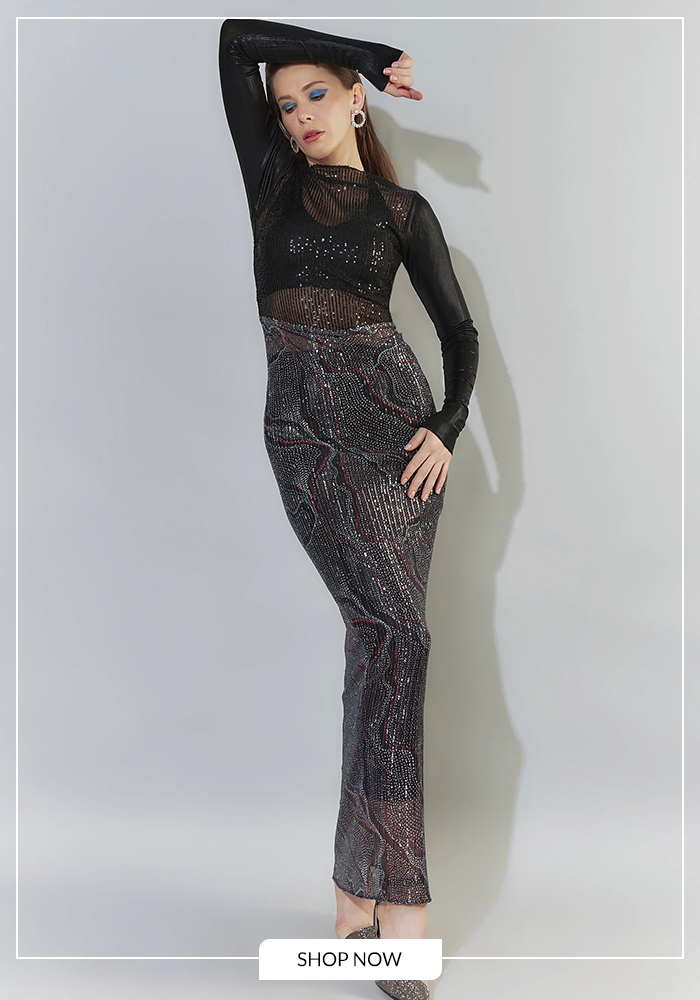 Metallic printed sequin maxi dress