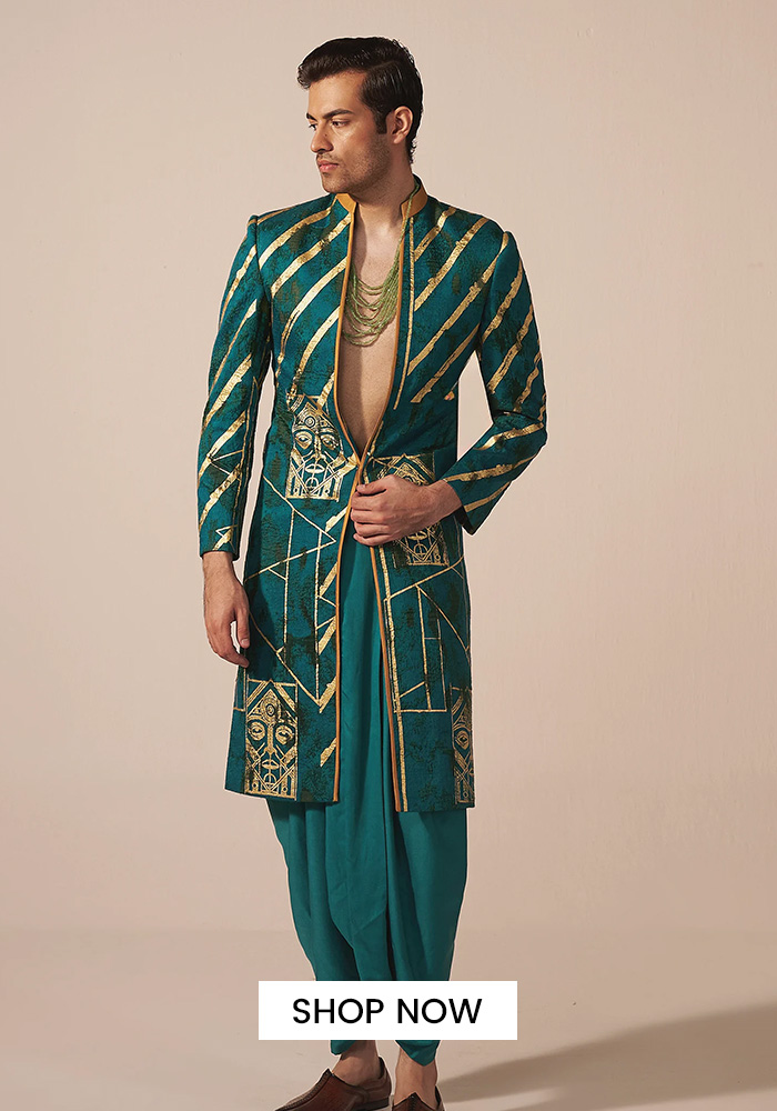 Metallic printed sherwani