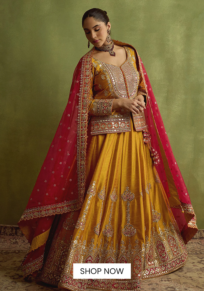 Patchwork embroidered kurta lehenga set]