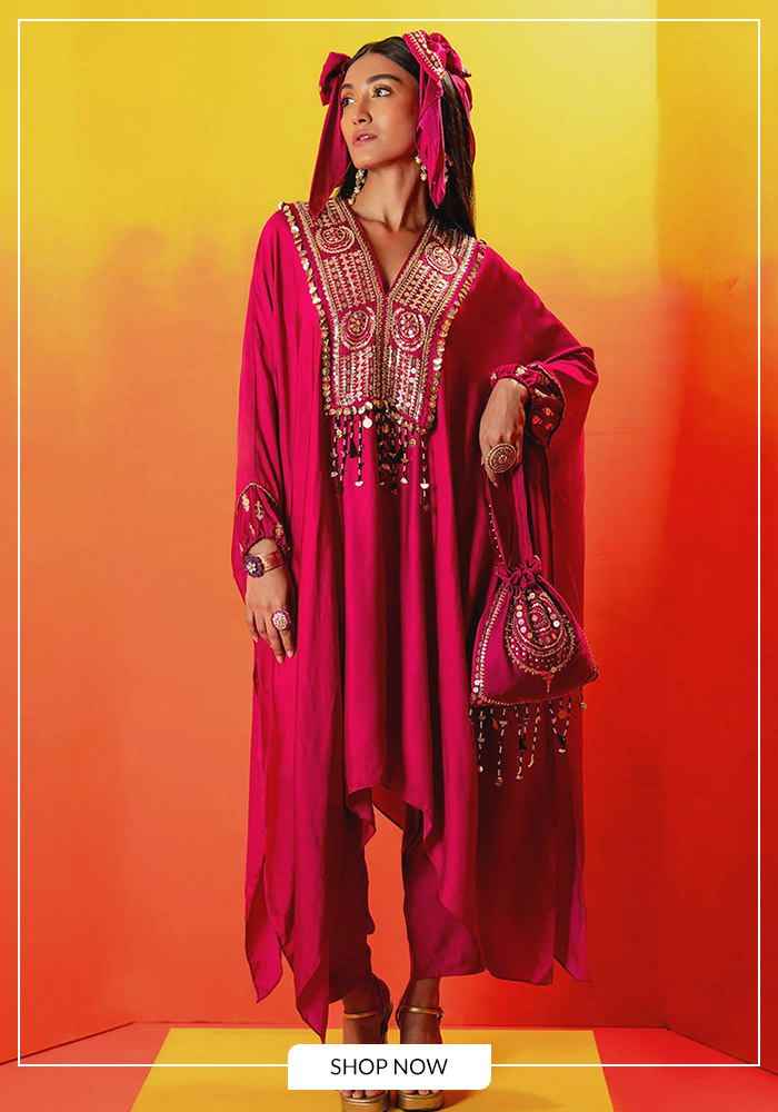 Pearl embroidered kaftan with pant