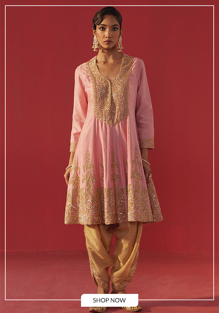 Pink and gold anarkali and salwar set