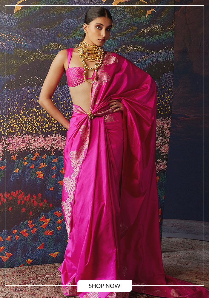 Pink silk handwoven banarasi saree