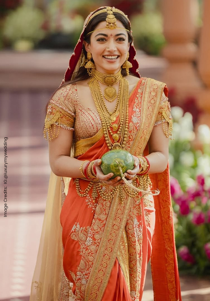 Rashmika Mandanna wearing kamarbandh on her wedding day