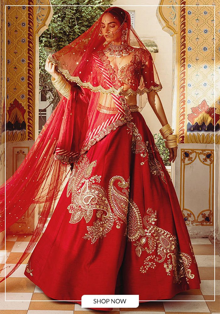 Red and gold lehenga