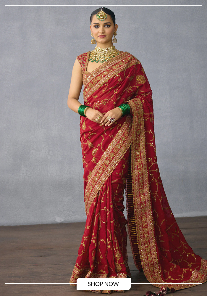 Red and gold saree