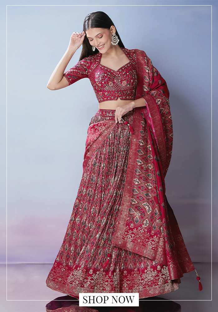 Samyukta Singhania mirror and resham embroidered maroon lehenga