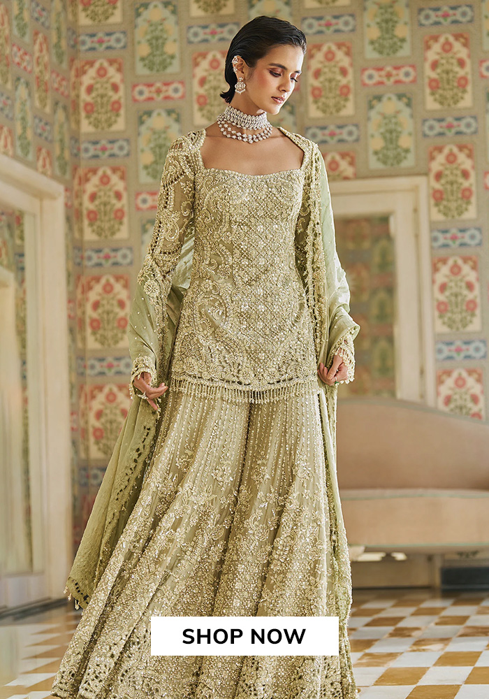 Seema Gujral mint green kurta sharara punjbai bridal suit