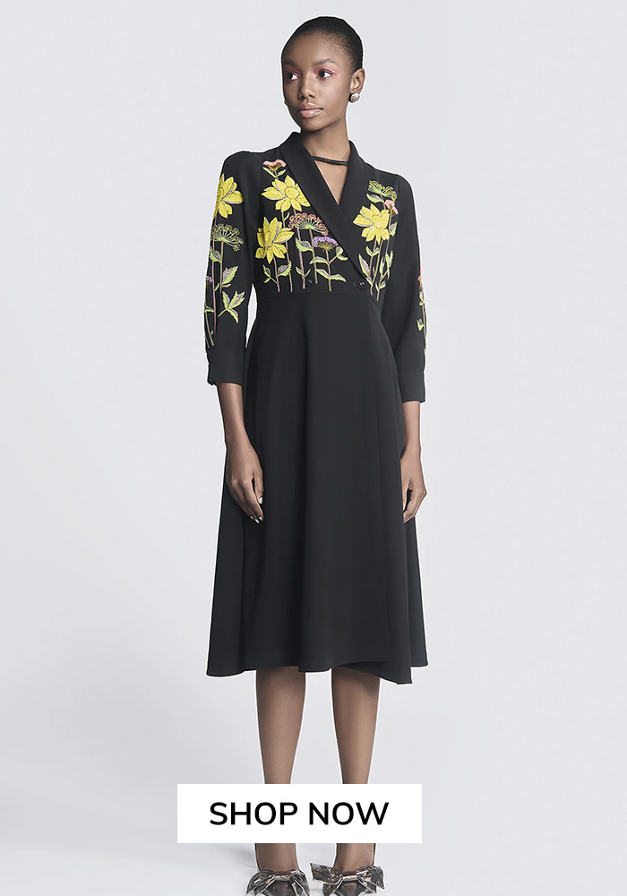 Shahin Manan black embroidered wrap dress