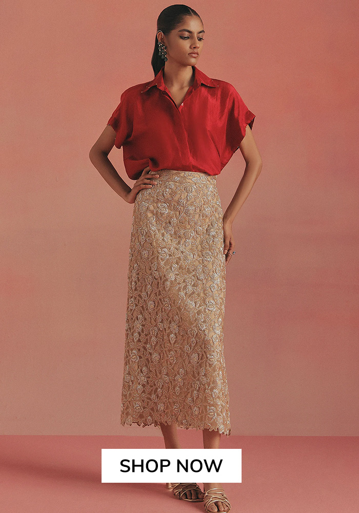 Floral embroidered crepe floral skirt