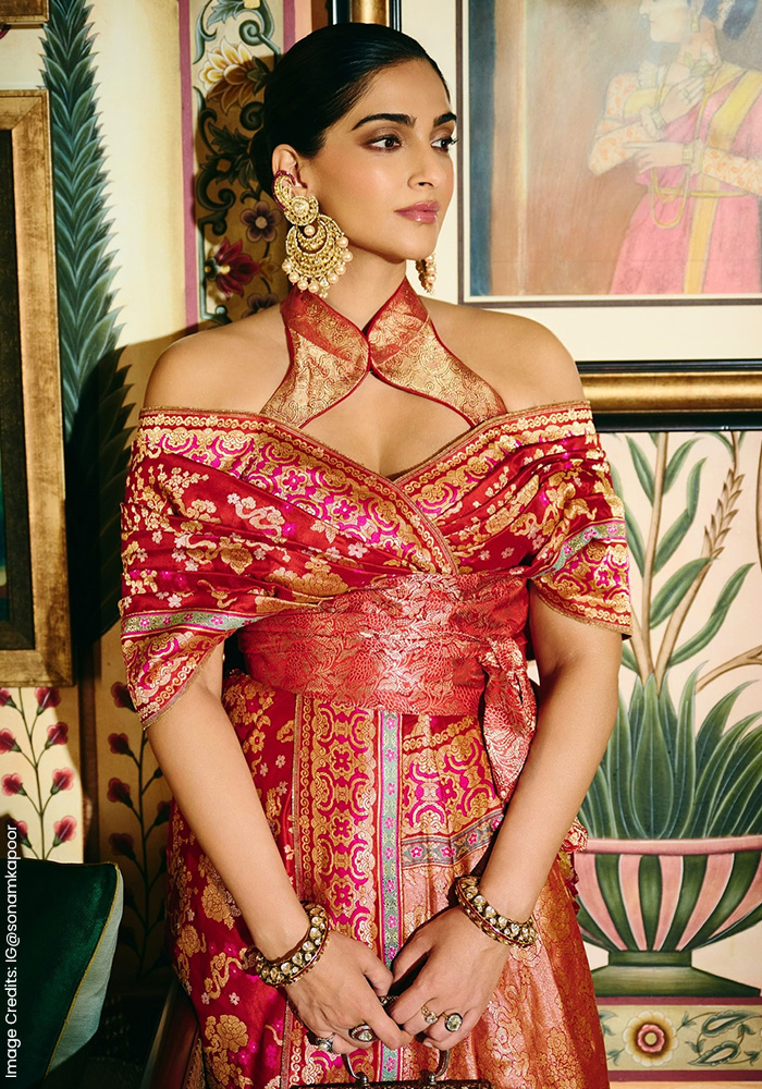 Sonam Kapoor in zari embroidered Ekaya Banaras banarasi saree