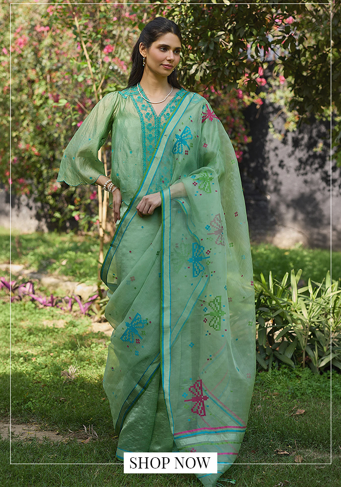 Surmaye garden butterfly green jamdani saree