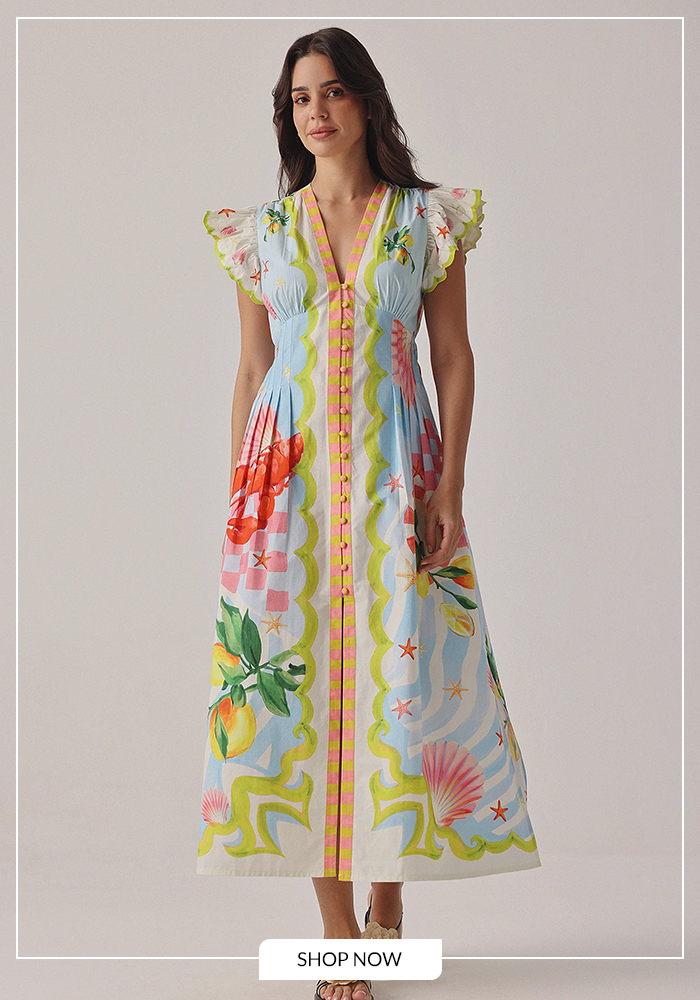 V neck printed maxi dress