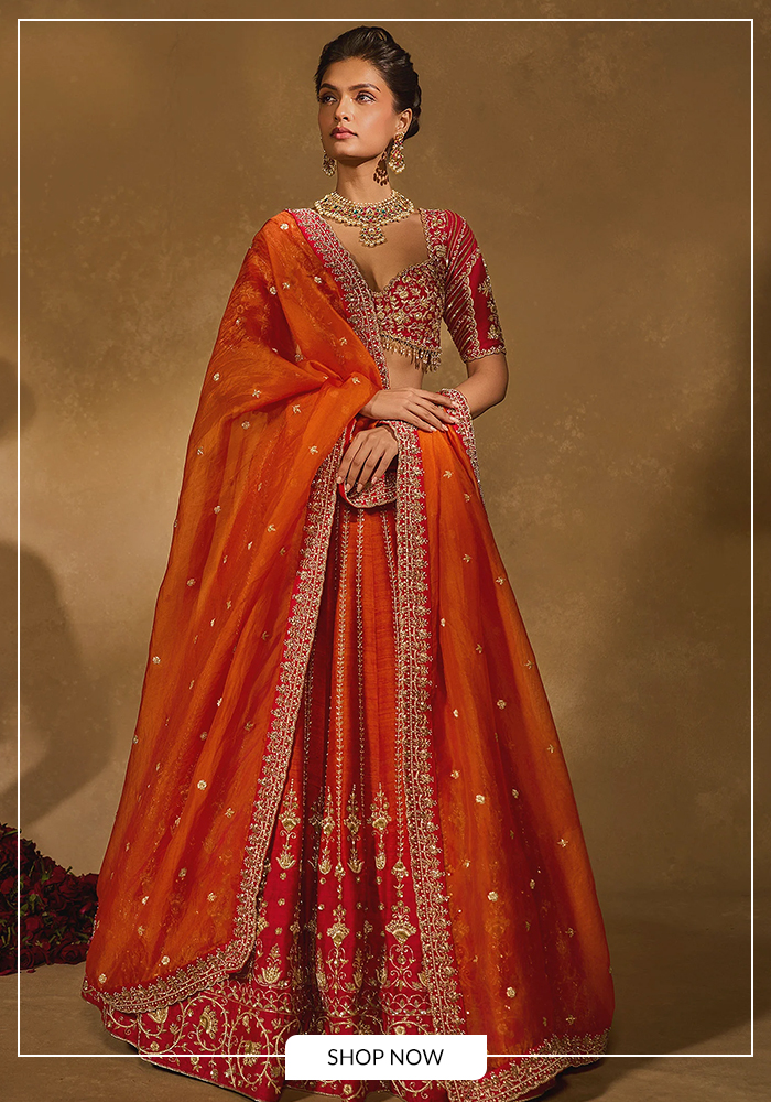 Tangerine Lehengas with Unexpected Dupatta Pairings 