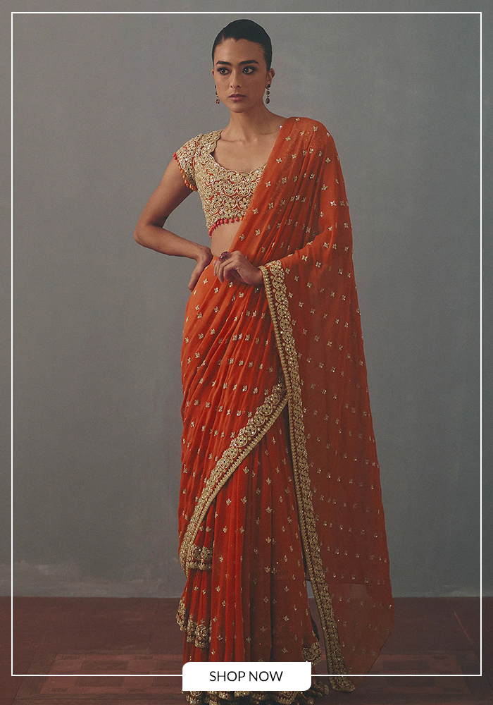 Tangerine Sarees Styled with Statement Blouses 
