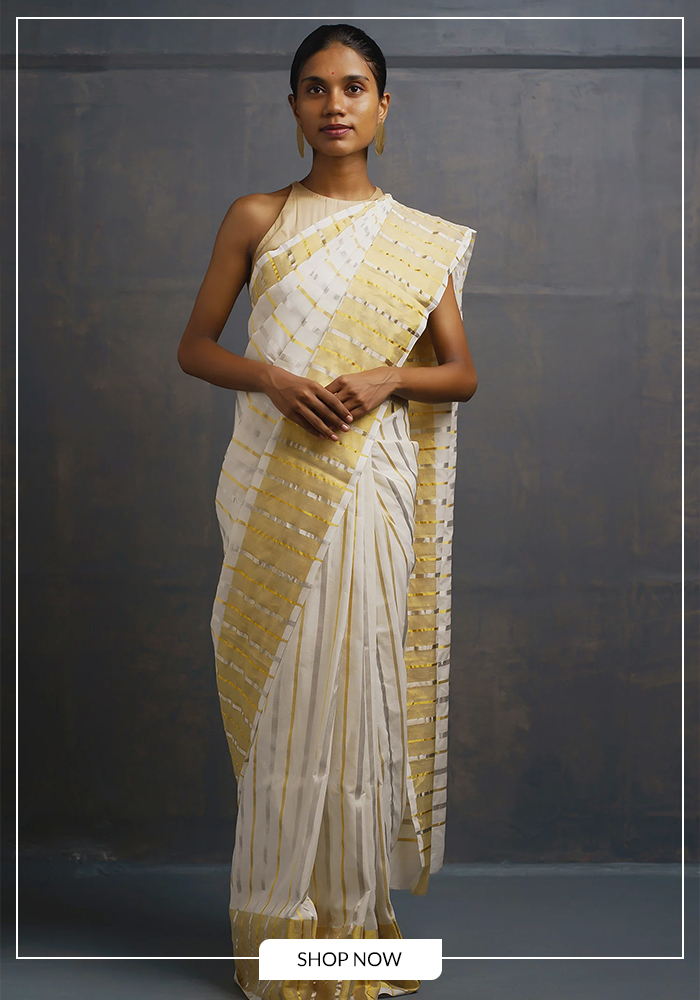 White and Gold Sarees for Onam — Reimagined