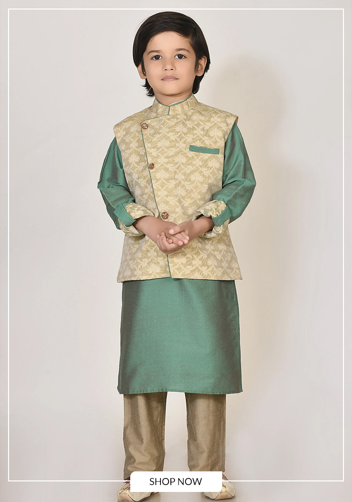 Janmashtami Looks for Kids That Are Anything But Costume-y 3 3. Jewel-Toned Nehru Jacket Sets