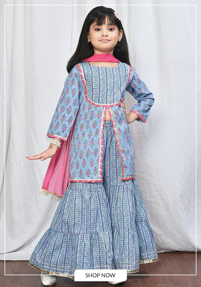 Janmashtami Looks for Kids That Are Anything But Costume-y 8 2. Blue and Pink Sharara Sets