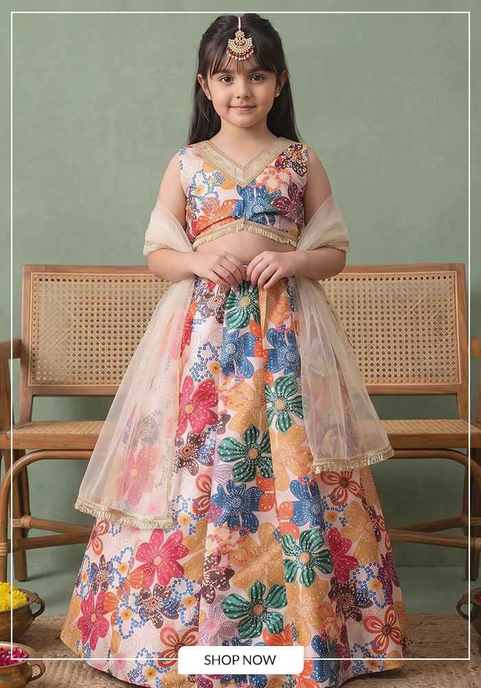 Janmashtami Looks for Kids That Are Anything But Costume-y 9 3. Floral Lehengas Made for Twirling