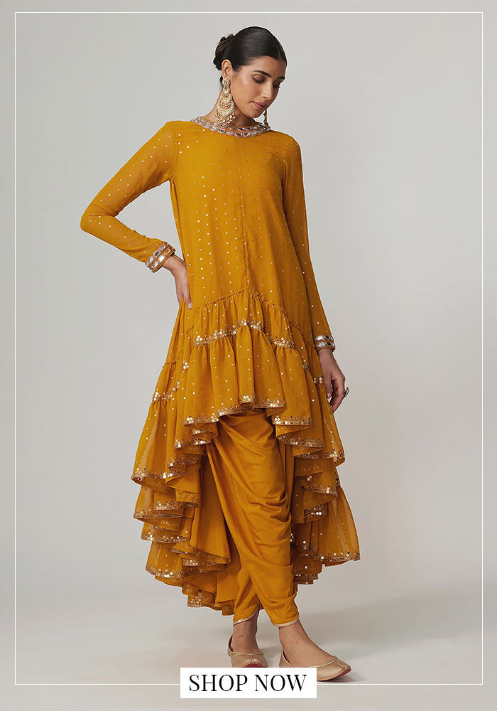 Vvani by Vani Vats mustard sequin embroidered kurta set