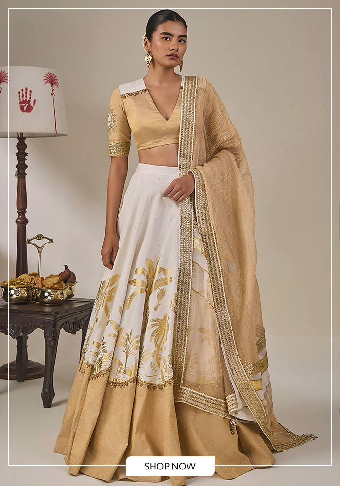 White and gold lehenga with dupatta