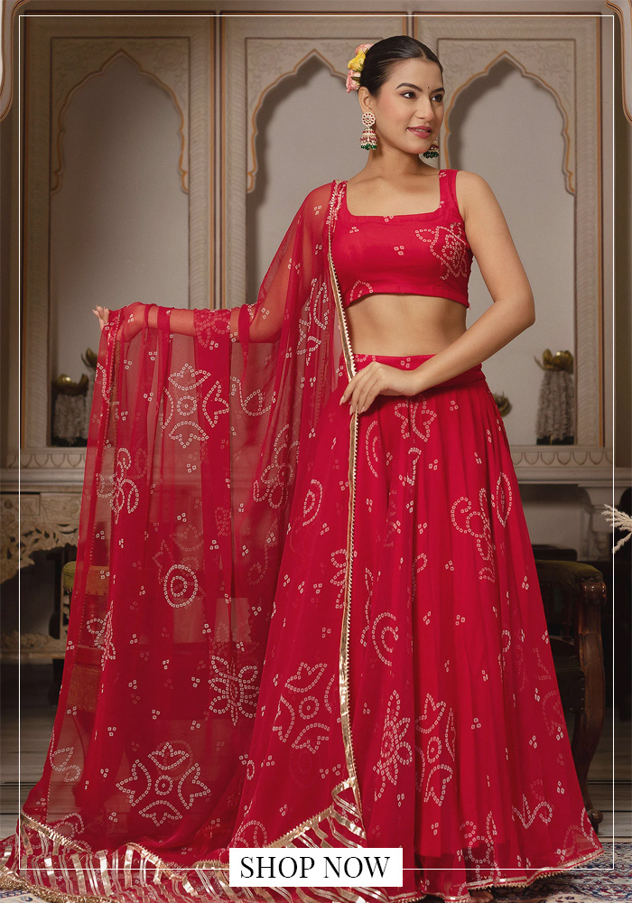Red Lehenga Set With Mirror Work for Garba Nights