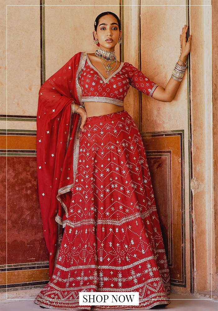 Red Chaniya Choli With Colorful Detailing for the Classic Navratri Mood