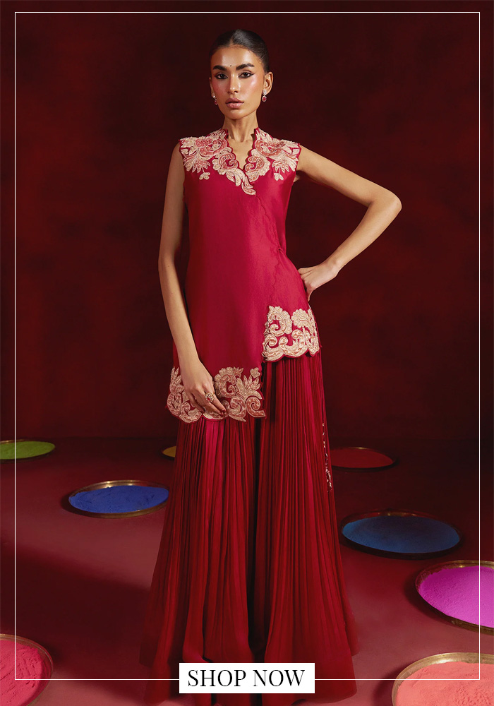 Red Sharara or Gharara Set With a Flowy Dupatta for Added Movement