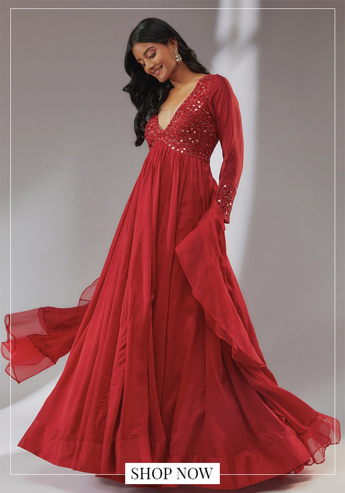 Red Anarkali With Traditional Jewellery for a Graceful Festive Look