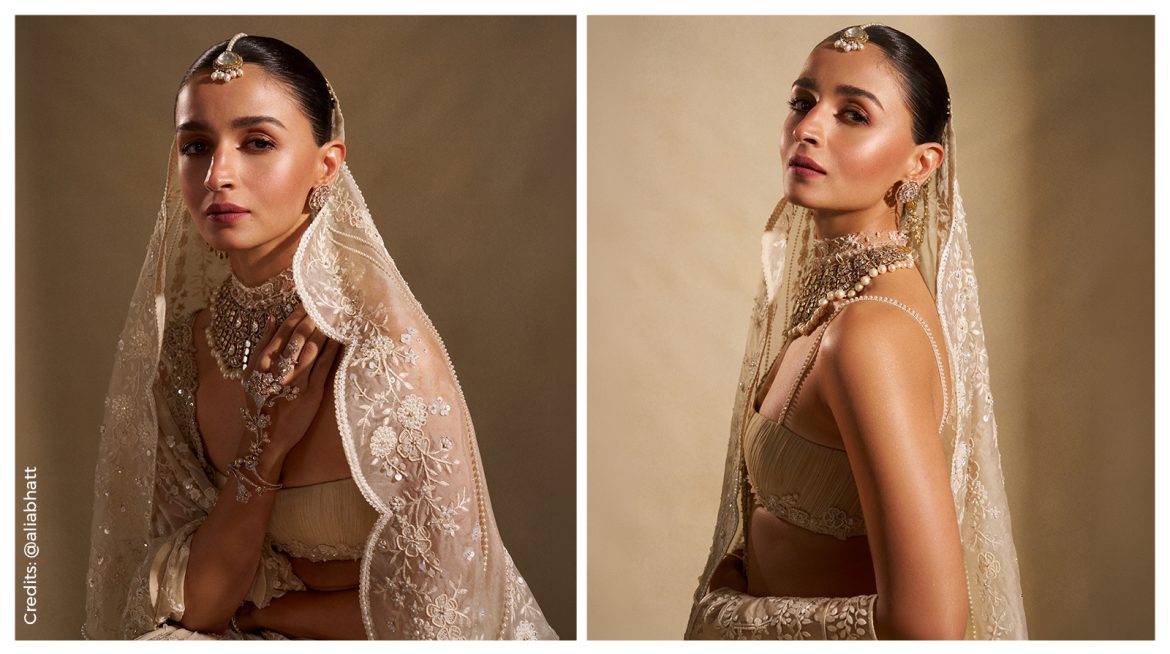 Alia Bhatt in ivory Manish Malhotra saree