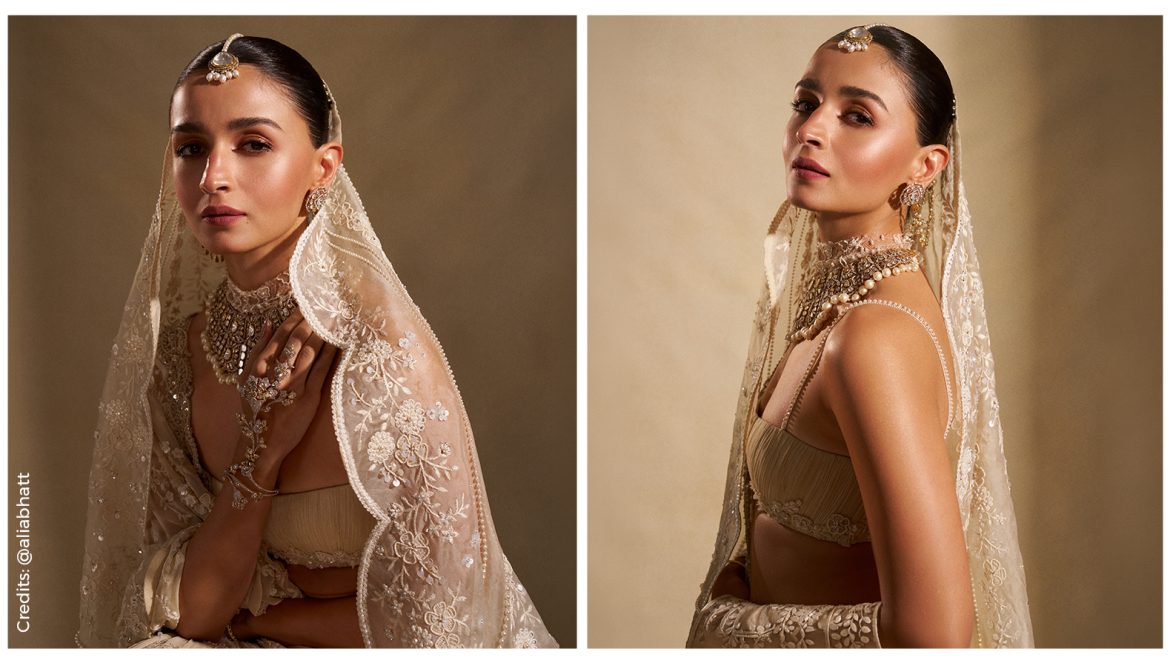 Alia Bhatt in ivory Manish Malhotra saree