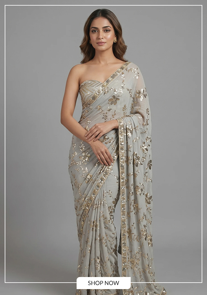 Bloom embroidered saree with blouse, perfect for navratri day 3