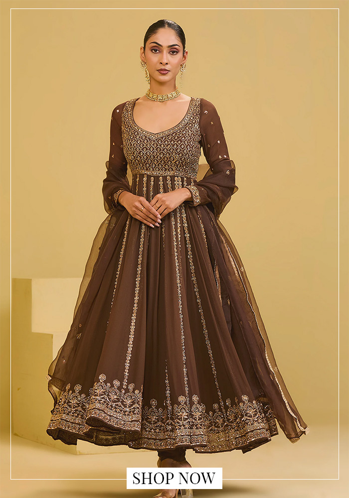 Brown anarkali set for diwali taash party