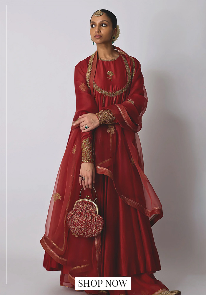 Embroidered anarkai set for NZ Karwa chauth