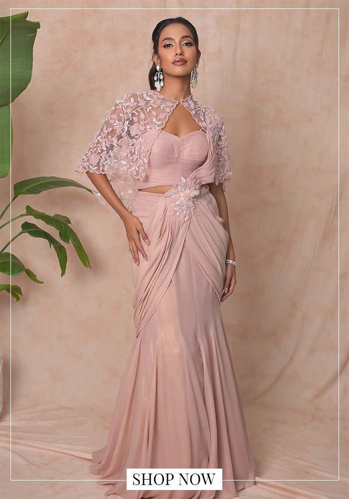 Embroidered cape and lehenga saree for diwali taash party