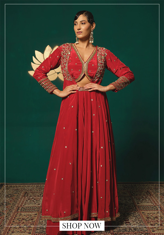Embroidered long cape and skirt set for NZ Karwa Chauth