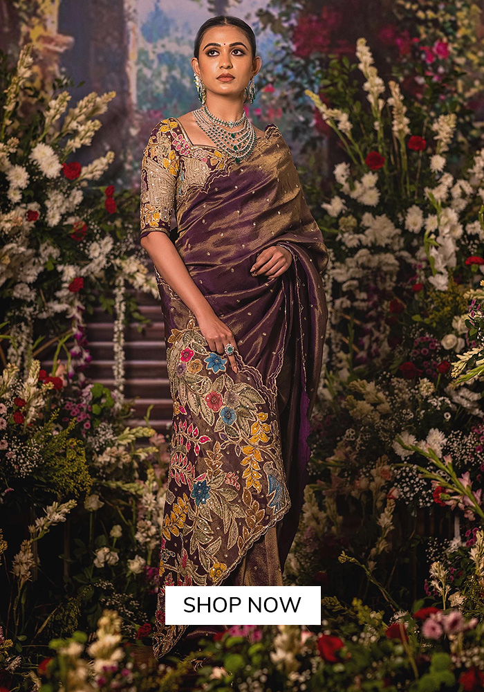 Embroidered tissue saree set