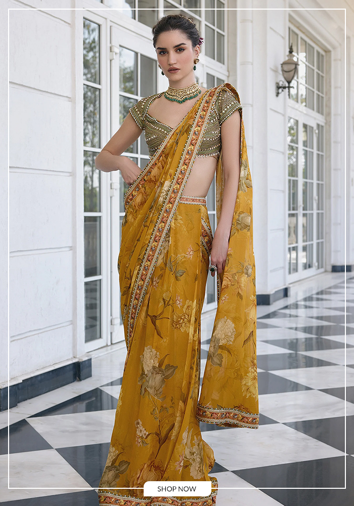 Floral Pre-Draped Saree