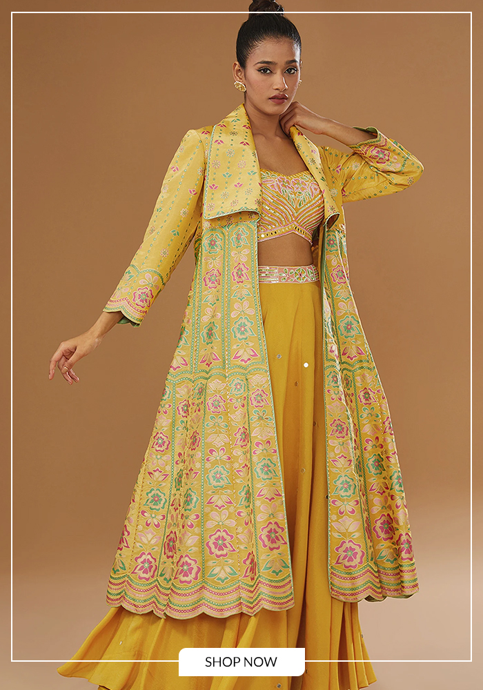 Floral anarkali and skirt set for Sashti evening