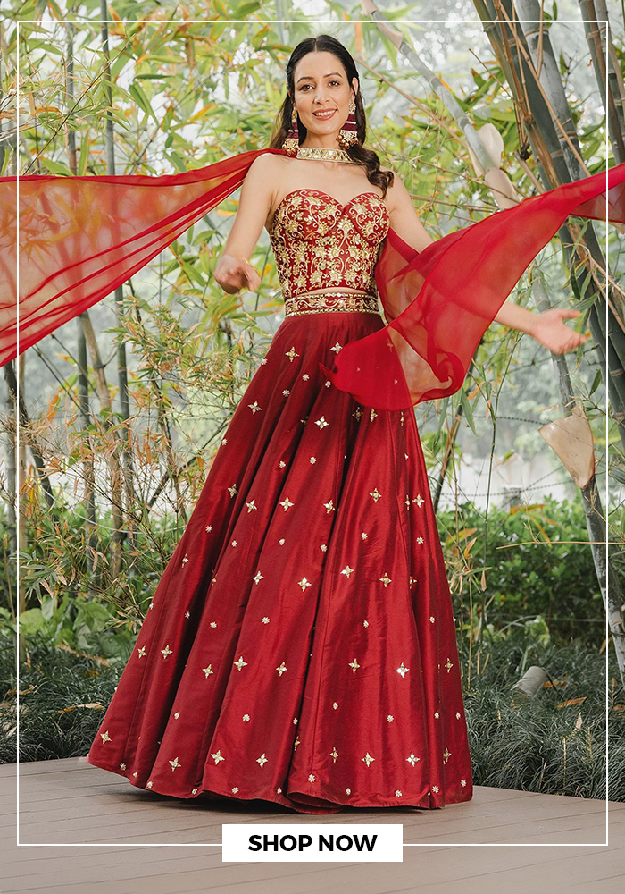 Floral embroidered corset lehenga for diwali house party