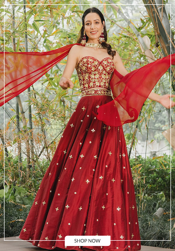 Floral embroidered corset lehenga set