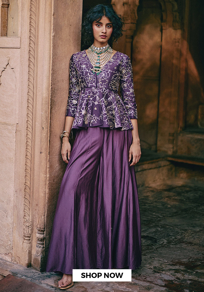 Floral embroidered tunic with palazzo set for navratri day 9
