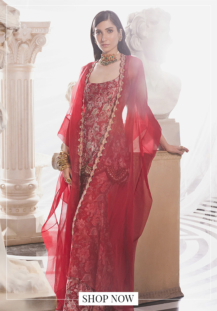Floral kurta set with cape for NZ Karwa Chauth