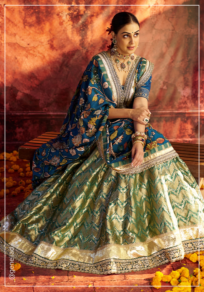 Genelia Deshmukh in deep green banarasi lehenga for Ganesh Chaturthi ceebrations 2026