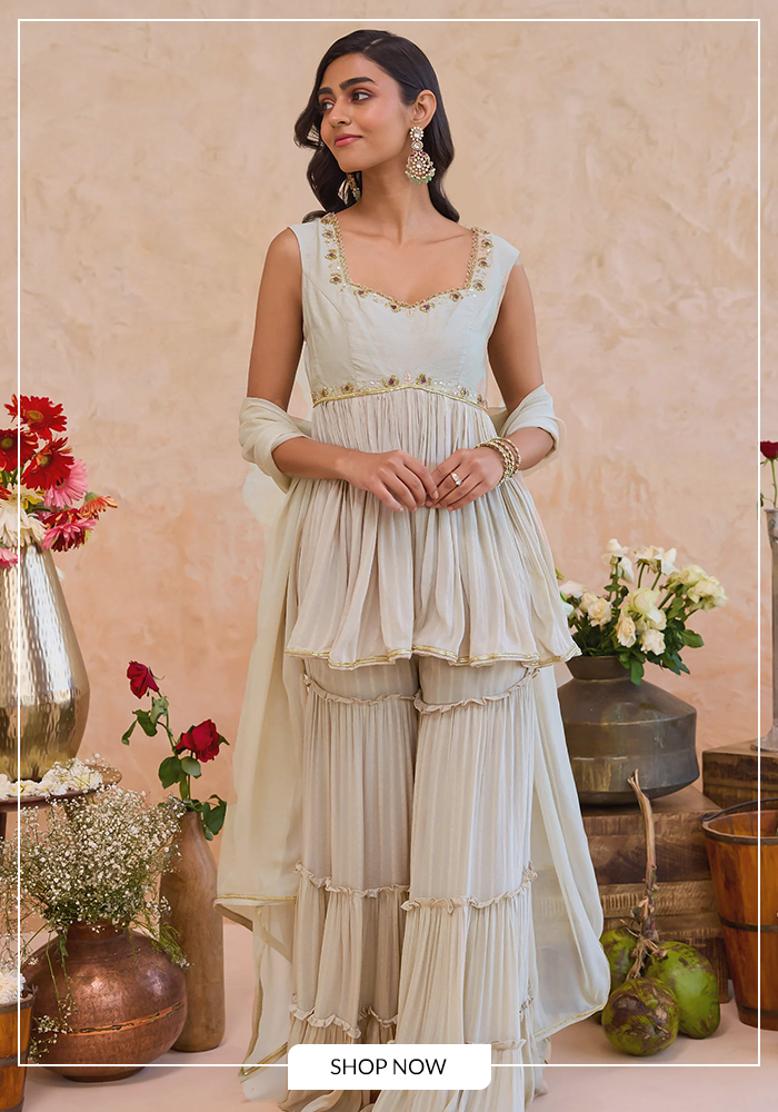 Grey tiered kurta sharara set for navratri day 3