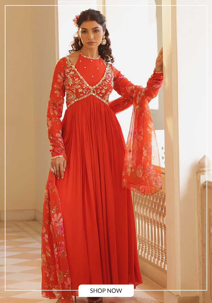 Hand embroidered anarkali with dupatta for day 4 of navratri