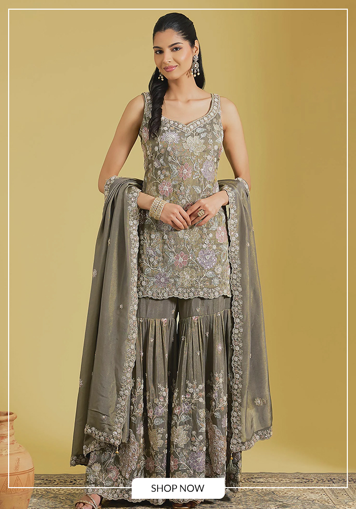 Jaal embroidered kurta gharara set for navratri day 3